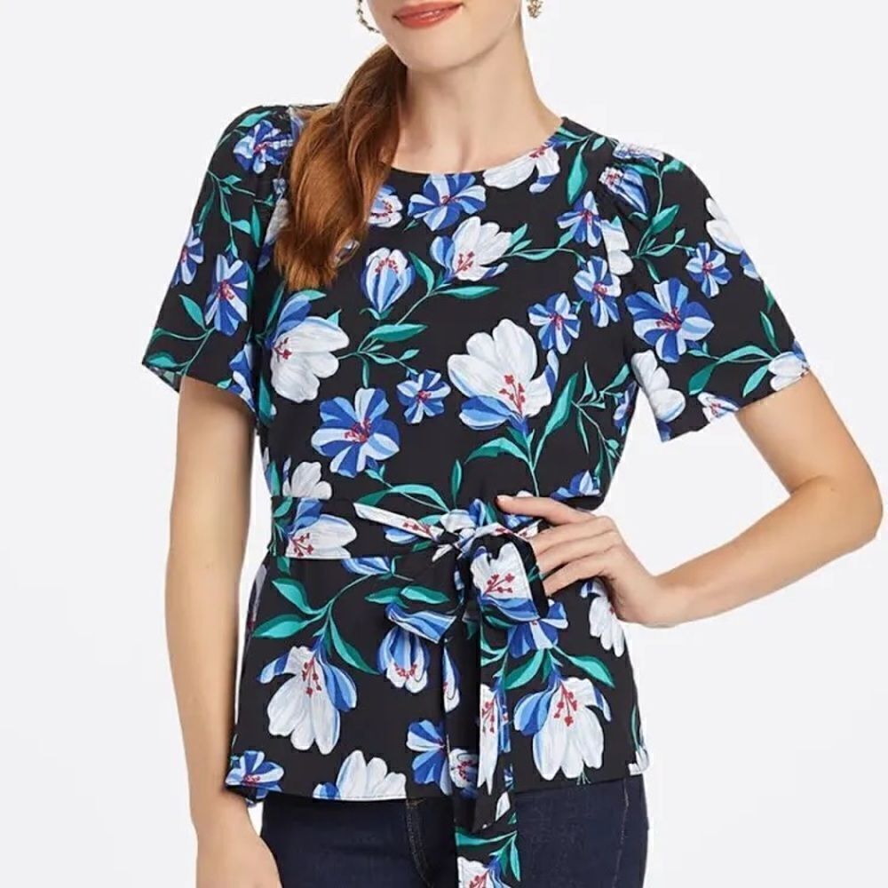 Draper James Smocked Sleeve Floral Top
